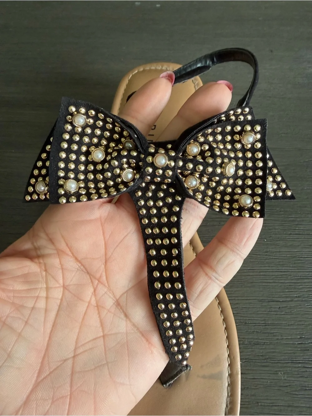 torrid Black Studded Bow Thong Sandals with Tan Footbed